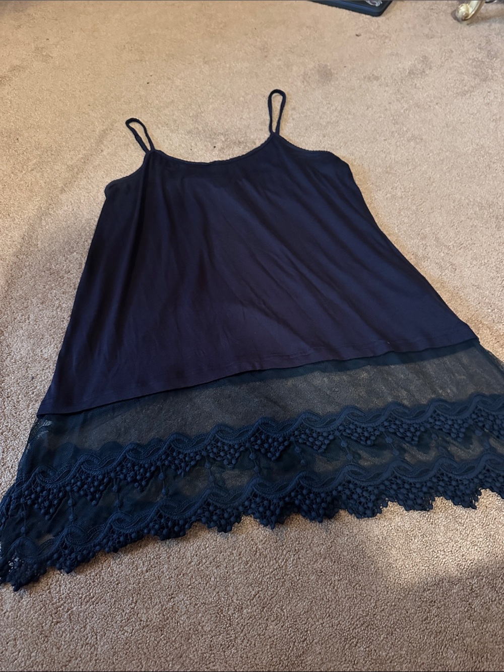 Navy Lace Hem Slip Dress with Spaghetti Straps